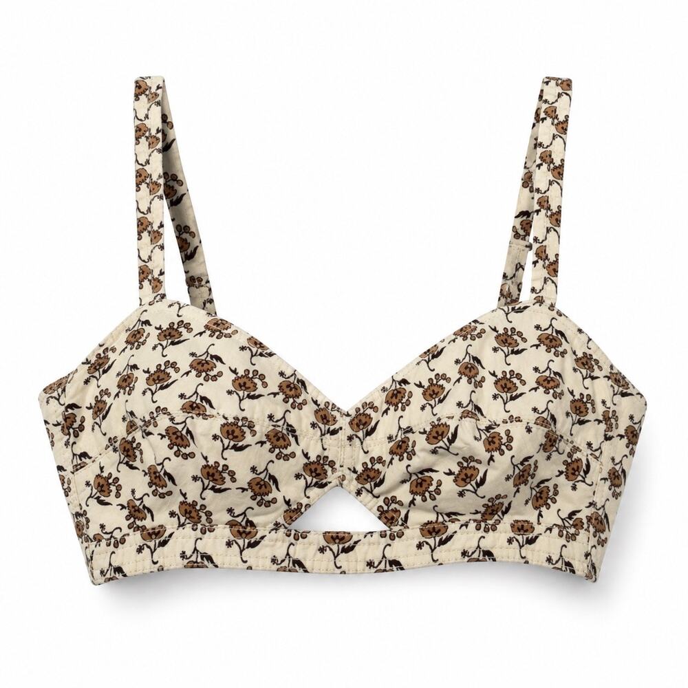 Tory Burch Dandelion Floral Bra Top Size 2 Cotton Bralette Cottagecore Y2K - Picture 1 of 10